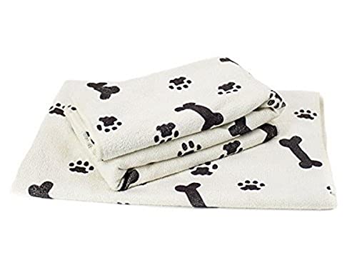 Zwipes Large Microfiber Pet Towels (Size: 30' x 36'), 2-Pack Soft Terry Cleaning Cloths, White with Black Bone/Paw Print