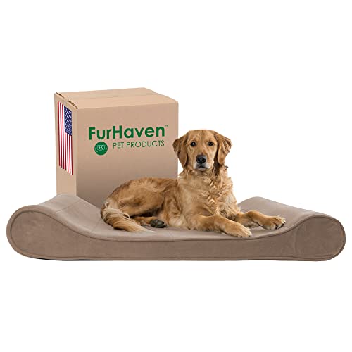 Furhaven Orthopedic Dog Bed for Large Dogs w/ Removable Washable Cover, For Dogs Up to 75 lbs - Microvelvet Luxe Lounger Contour Mattress - Clay, Jumbo/XL