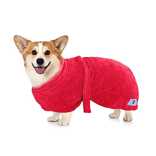 THE SNUGGLY DOG -Dog Towel, Quick-Drying Microfiber Dog Bathrobe Towel for After a Bath or Any Wet Dog Moment. Wrap Them up in Our Soft Dog Robe Towel to Keep Them Warm & Comfy Until Dry. RED, Small