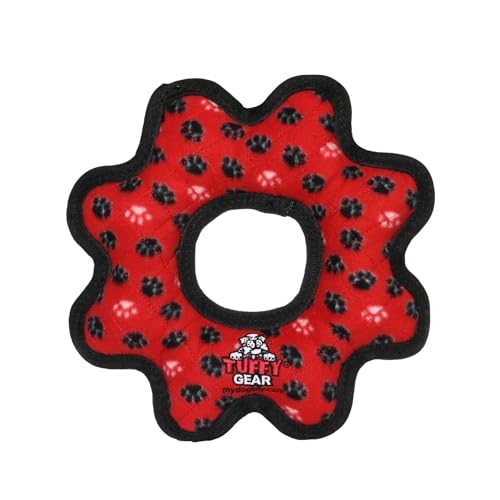 TUFFY- World's Tuffest Soft Dog Toy- Ultimate Gear Ring - Red Paw-Squeakers - Multiple Layers. Made Durable, Strong & Tough.Interactive Play (Tug,Toss & Fetch).Machine Washable & Floats.