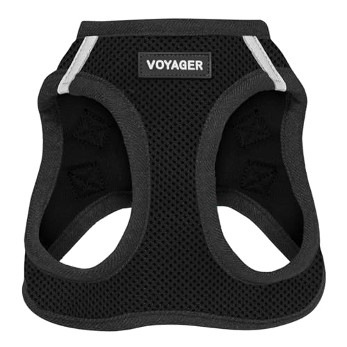 Voyager Step-In Air Dog Harness - All Weather Mesh, Reflective, No Pull Harness for Small, Medium Dogs, Cats - Secure with Hook & Loop Fastener, Buckle, Double D-Rings - Black/Black Trim, XL