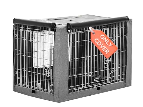 PETSFIT Dog Kennel Cover,36 Inch Crate Cover for Wire Dog Crate， Double Doors, Mesh Window, Flap On The Top and Back is Detachable, Dog Crate Cover Grey