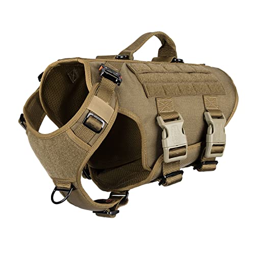 ICEFANG GN3 Tactical Dog Harness with 6X Buckle,Dog Molle Vest with Handle,3/4 Body Coverage,Hook and Loop Panel for ID Patch,No Pulling Front Clip (M (25'-31' Girth), Coyote Brown)