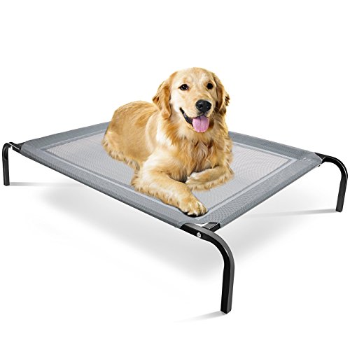 Paws & Pals Elevated Dog Bed - Steel Frame, Temp Control, Indestructible Chew-Proof Pet Cot w/Trampoline Suspended Raised Hammock Best for Portable in/Out Door Use Cooling Platform | Medium