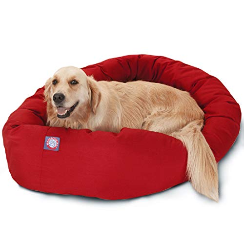 Majestic Pet 40 Inch Bagel Calming Dog Bed Washable – Cozy Soft Round Dog Bed with Spine Support for Dogs to Rest their Head - Fluffy Donut Dog Bed 40x29x9 (Inch) - Round Pet Bed Large – Red