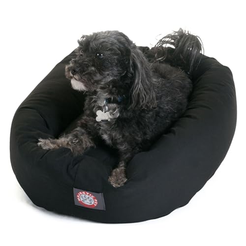 Majestic Pet 24 Inch Bagel Calming Dog Bed Washable – Cozy Soft Round Dog Bed with Spine Support for Dogs to Rest their Head - Fluffy Donut Dog Bed 24x19x7 (Inch) - Round Pet Bed Small – Black