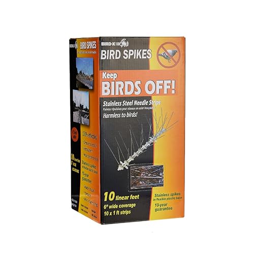 Bird-X Stainless Steel Spikes Kit, 6-inch Regular Wide Spikes, Bird Spikes for Pigeons and Other Small Birds, Easy to Install, 10 Pieces of 1 ft. Long Strips, Cover 10 Linear Feet Area