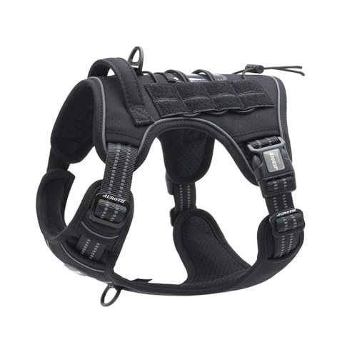 AUROTH Tactical Dog Harness for Small Medium Dogs No Pull Adjustable Pet Harness Reflective K9 Working Training Easy Control Pet Vest Military Service Dog Harnesses Black S