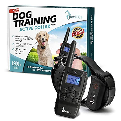 Pet Union PT0Z1 Premium Training Shock Collar for Dogs with Remote - Fully Waterproof, 4 Adjustable Training Modes - Shock, Vibration, Beep - Up to 1200ft Range (Black)