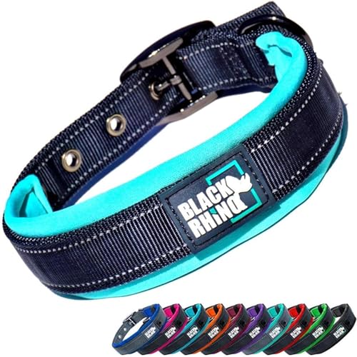 Black Rhino Dog Collars for Medium Dogs - Adjustable Reflective Heavy Duty Dog Collar with Ultra-Soft Neoprene Padding - Weatherproof, Durable, and Comfortable - Ideal for Active Dogs - Aqua and Gray