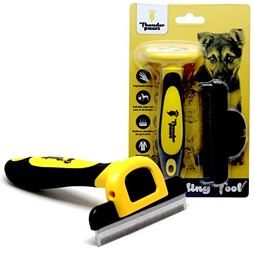 Thunderpaws Best Professional De-Shedding Tool and Pet Grooming Brush, D-Shedz for Breeds of Dogs, Cats with Short or Long Hair, Small, Medium and Large (Yellow)