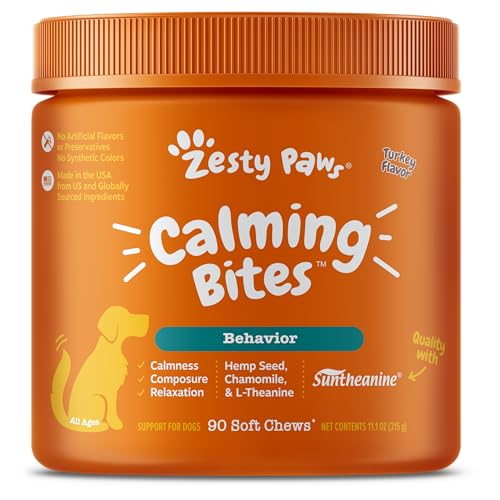 Zesty Paws Calming Chews for Dogs - Dog Calming Chews for Composure & Relaxation - Dog Calming Treats for Everyday Stress & Separation - Turkey - 90 Count