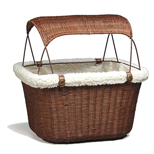 PetSafe Happy Ride Wicker Bicycle Basket for Dogs and Cats - Stylish Weather Resistant Wicker Material - Comfortable, Easy to Clean Soft Liner - Removable Sun Shield Included - for Pets up to 13 lb