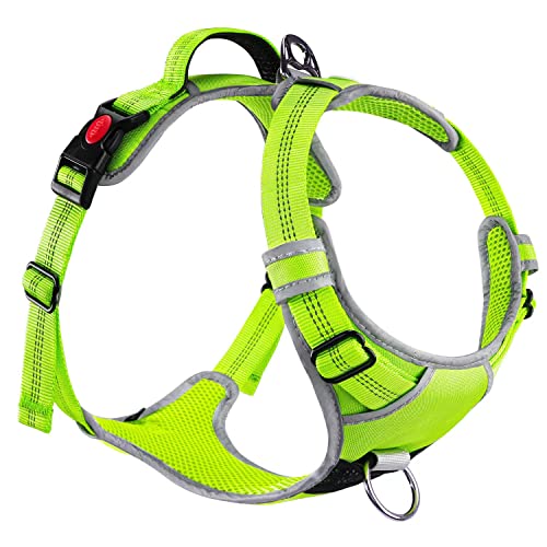 ThinkPet No Pull Harness Breathable Sport Harness with Handle-Dog Harnesses Reflective Adjustable for Medium Large Dogs,Back/Front Clip for Easy Control L Green